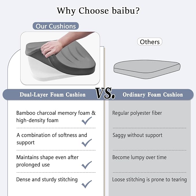 baibu Kitchen Chair Cushions Set of 4, Dual-Layer Patented Design Memory Foam Dining Chair Pads with Ties and Washable Cover, 4 Pack, 17" x 16" x 2", Dark Brown