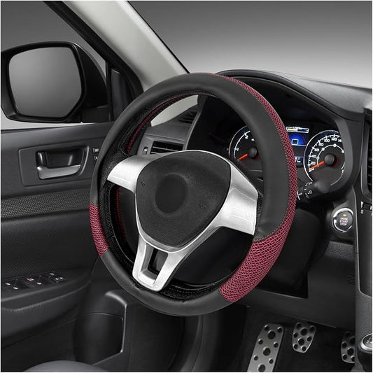 Sun Walker Steering Wheel Cover, 15 inch Breathable Steering Wheel Protector with Anti-Slip Lining, Comfortable Wheel Wrap Cover for Most Vehicles, Universal Car Accessories (Red)