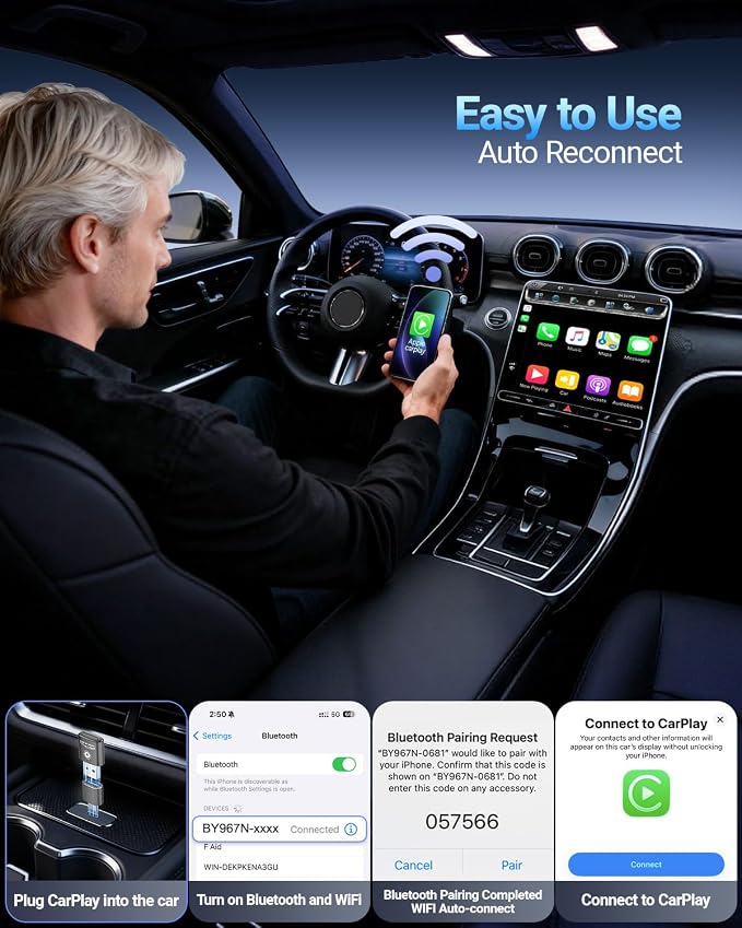 vnilrgle Wireless CarPlay Adapter for Apple iPhone 2026 Upgraded Plug & Play CarPlay Dongle Converts Wired to Wireless, Mini Design, Auto Connect Fast and Stable with USB-C(Gray)