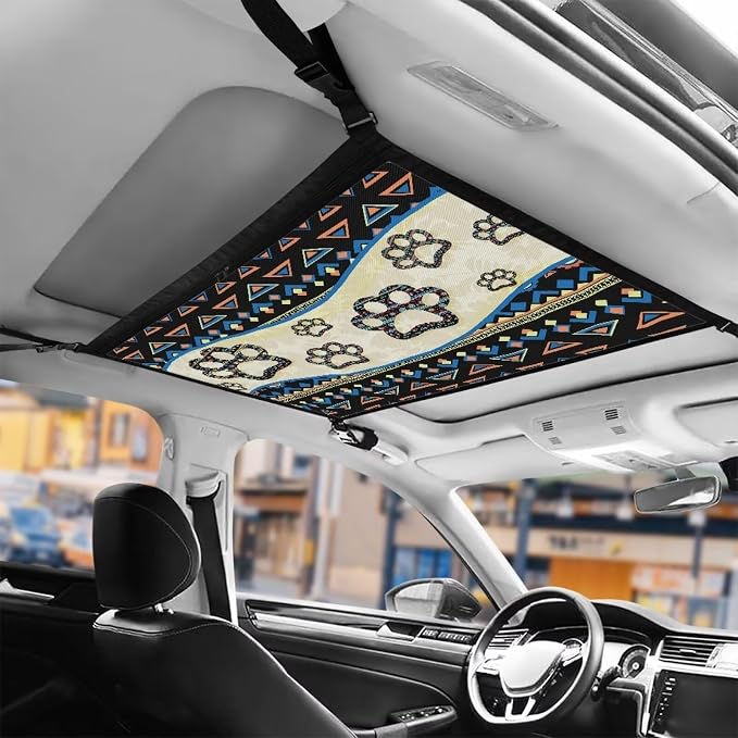 Dreaweet Boho Car Ceiling Cargo Net Pocket Storage Net 31" x 24" Dog Paw Car Roof Top Cargo Net for SUV Mini Van Truck Sedan Car Storage Organizer Net