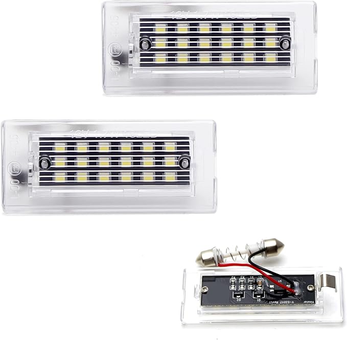 iJDMTOY CAN-bus Error Free Full LED License Plate Lights Compatible With BMW 2001-2006 E53 X5, 2004-2009 E83 X3, Powered By 18-SMD Xenon White LED Diodes