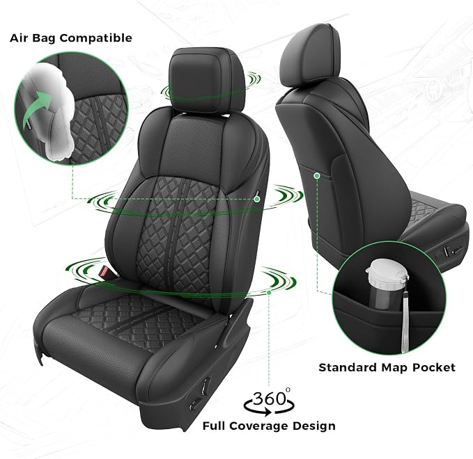 Custom Seat Covers for Tacoma 4th Gen 2024 2025 2026 Double Cab SR5/TRD Sport/TRD Off-Road/SR Full Set with Console Covers, Waterproof Leather Back and Front Seat Protectors Black