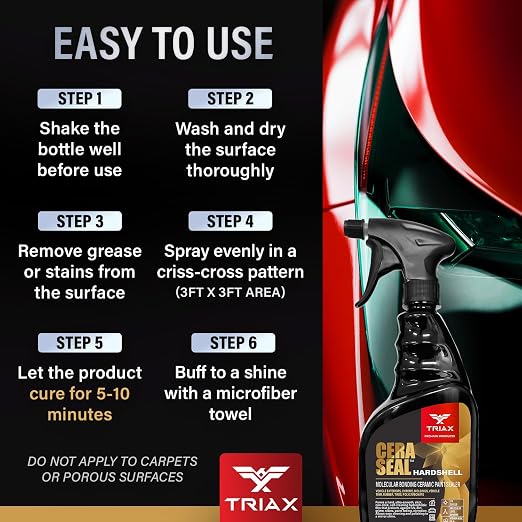 TRIAX Nano Ceramic Paint Sealer & Protector - Hardshell Cera Seal Nano and Protector - Deep Reflective Shine - 100% Hydrophobic - UV Shield - Scratch Resistant (Pack of 2-23 Ounce)