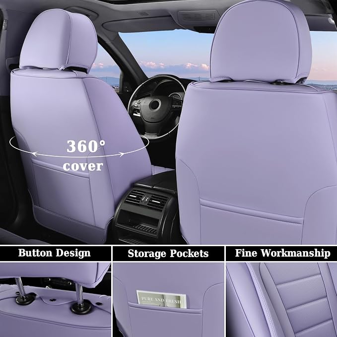 Coverado Car Seat Covers Front, Seat Covers for Cars, Waterproof 2-Pack Car Seat Cushions, Leather Carseat Seat Protectors, Universal Seat Covers Fit for Most Sedans SUV Pick-up Trucks(Purple)