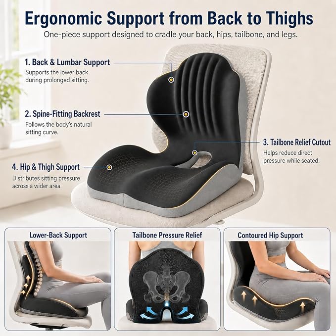 Ergonomic Car Seat Cushion with Lumbar Support, Pressure-Responsive Memory Foam, Enhanced Pelvic Stability for Pressure Relief, Ideal for Long Driving, Office & Home (Gray)