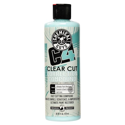 Chemical Guys, C4 Clear Cut Correction Compound for Paint Defects, 16 oz | Pro compound cuts swirls, holograms and scratches from clear coat, leaving a smooth, glossy, correction-ready finish