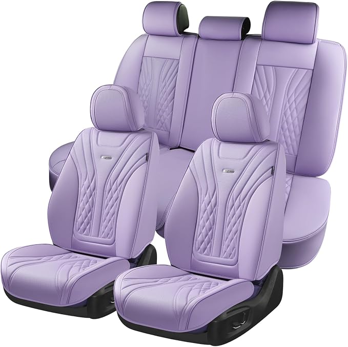 Coverado Car Seat Covers Full Set, 5 Seats Front Seat Cover and Back Seat Covers for Cars, Automotive Seat Covers Leather Waterproof Seat Covers, Purple Car Seat Protectors Universal for Cars