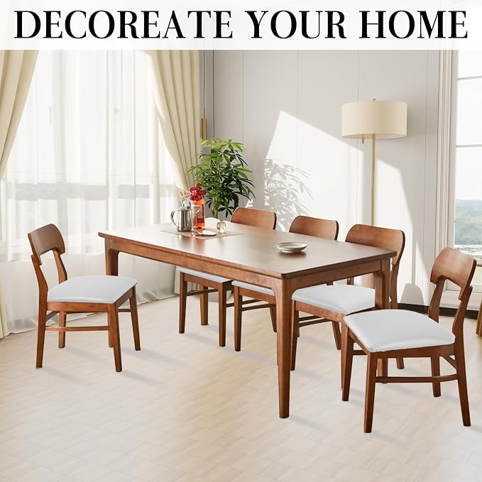 Pu Leather Dining Chair Seat Covers Set of 6, Waterproof Dining Seat Covers Stretch Chair Covers for Dining Chairs/Kitchen Room/Hotel, Odorless Seat Covers for Kitchen Chairs (Pure White - 4 PCS)