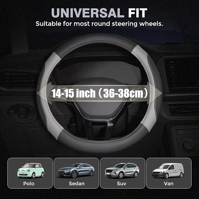 FLORICH Car Steering Wheel Cover, Microfiber Leather Steering Wheel Covers with Anti-Slip Lining, Breathable Elastic Car Steering Wheel Protector, Universal Standard Size 14-15 inch