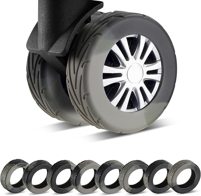 8Pcs Luggage Wheel Covers, Travel Accessories (Gradient Black & Gray) | Wear-resistant & anti-noise silicone covers. Fits 2-2.4" wheels. Protects suitcase wheels. Travel essential for suitcases