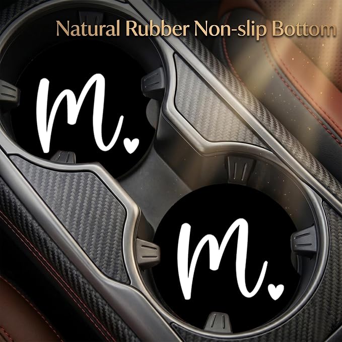 2PCS Letter B Car Cup Holder Coasters,Simple Initial Car Coasters Cars Accessories Interior Decor Universal Neoprene 2.75" Anti-Slip Rubber Mat with Finger Slot,Monogram Gifts for Women, Men, Driver