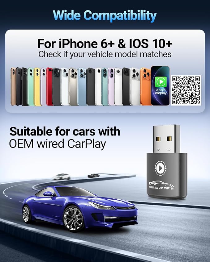 vnilrgle Wireless CarPlay Adapter for Apple iPhone 2026 Upgraded Plug & Play CarPlay Dongle Converts Wired to Wireless, Mini Design, Auto Connect Fast and Stable with USB-C(Gray)