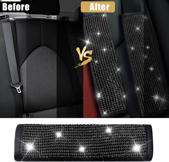 JDDRY 4-Pack Bling Seat Belt Covers,Bling Seat Belt Covers for Womens,Car Seat Belt Strap Cover Shoulder Pad,Universal Car Interior Accessories Fit for Car/Truck/SUV(Black,4PC)
