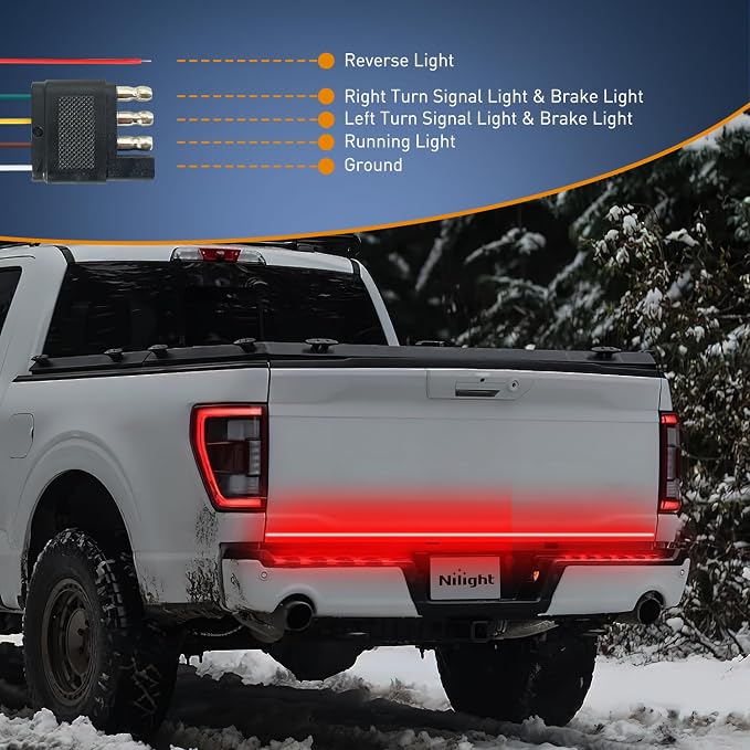 Nilight Truck Tailgate Light Strip 60" Quad Row 648 LED Strip with Red Running Brake Lights White Reverse Lamp Amber Turn Signals