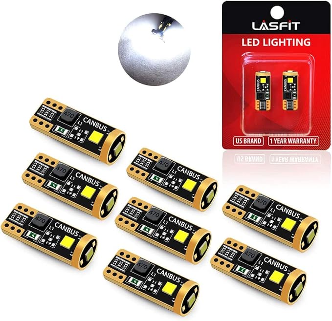 LASFIT 194 LED Bulb 6000K White, T10 168 2825 W5W LED Replacement Light Bulbs, For Dome Map Light, Door Light, Courtesy Light, License Plate Light, Trunk Light, Super Bright (Pack of 8)