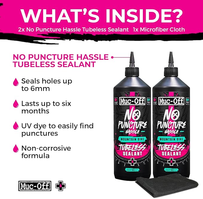 Muc-Off No Puncture Hassle Tubeless Sealant - Advanced Bicycle Tyre Sealant with UV Tracer Dye That Seals Tears and Holes Up to 6mm