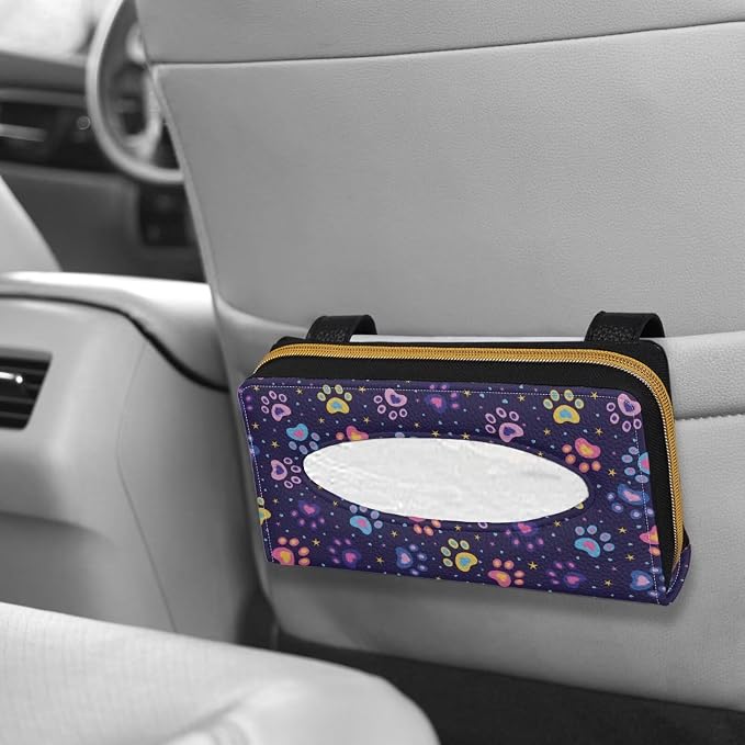 Leather Visor Tissue Holder Car Tissue Holder for Car Cow Colorful Dog Paws Pattern Standard Tissue Holder PU Leather Napkin Holder