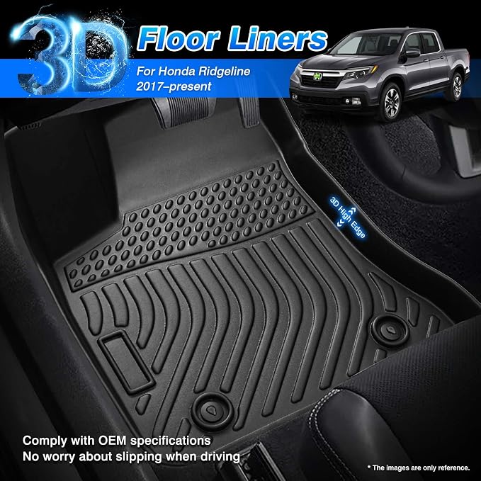 Ridgeline Floor Mats - Car Mats for Honda Ridgeline Crew Cab 2017-2026, All Weather Floor Mats for Ridgeline Accessories, Heavy Duty Rubber Mats, Car Accessories