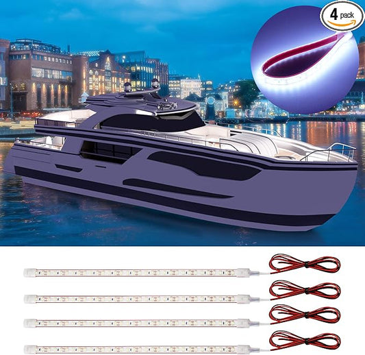 DUOFU365 12V Led Strip Light,Car Interior Light Strip IP68 Waterproof Cuttable for Automotive Motorcycle Marine Boat Golf Cart Cargo Home Decoration Led Strip White,12inch (Pack of 4)