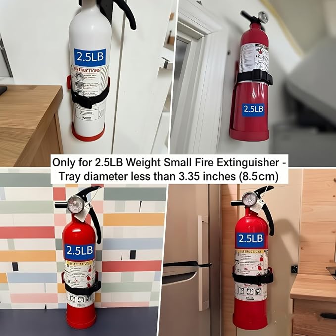 2.5LB Small Fire Extinguisher Mount with Quick Release Strap | Heavy-Duty Metal Mounting Bracket,Adjustable Straps,Rust-Proof Design,Quick Installation,for Garage,Workshop,Utility Room