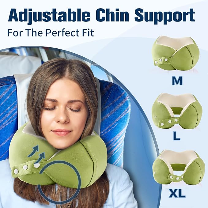 Cirorld Neck Pillow for Traveling, Travel Pillows for Airplanes,100% Pure Memory Foam Travel Neck Pillow, Adjustable Flight Pillow, Portable Plane Accessories with Eye Mask, Earplugs, Carry Bag