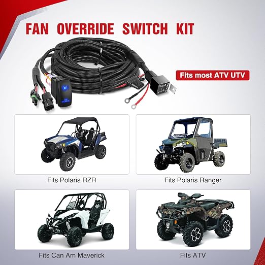 Nilight 16AWG ATV UTV Fan Override Switch Kit Wiring Harness w/Relay | 5PIN Rocker Switch Plug and Play for Engine Cooling Compatible with Polaris RZR Ranger Can Am Maverick ATV