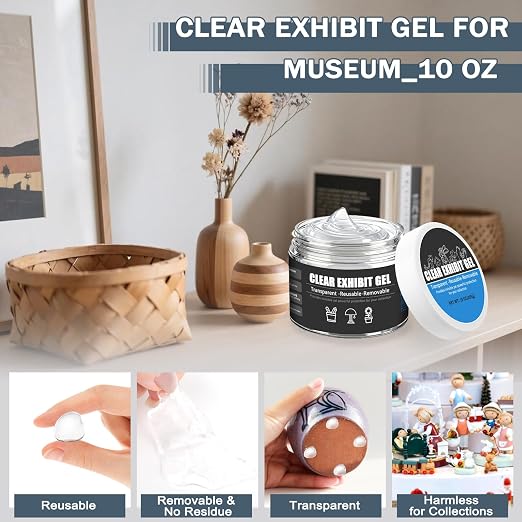 10 Oz Exhibits Gel for Museum, Adhesive Putty Wax for Fixing Collections | Clear, Removable & No Residue, Reusable, Fix Figurines and Decorations to Prevent Vibration, Falling, Small Earthquake Putty
