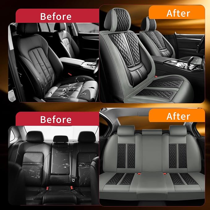 Fit Maxima Car Seat Covers Compatible with Nissan Maxima 2007-2022 2023.Full Coverage Waterproof Leather,Compatible with Airbag,All - Weather Seat Cushion Protector(Full Set,Grey)