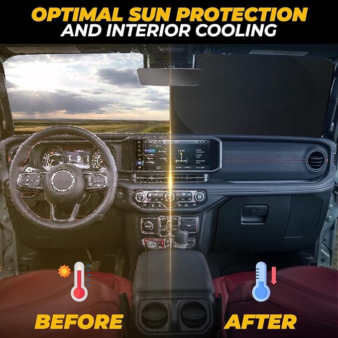 Autovir Windshield Sun Shade for Jeep, 280T UV Sun Blocker, Visor Shield