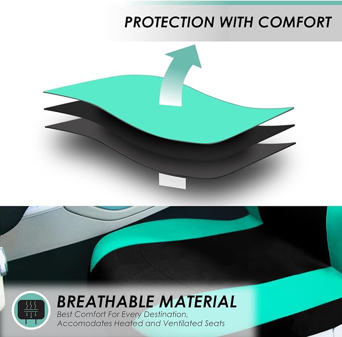 FH Group Full Set Cloth Car Seat Covers , Universal Fit combo, Low Back Front Seat Covers, Airbag Compatible, Split Bench Rear Seat, Washable Seat Cover for SUV,Sedan,Van, Mint