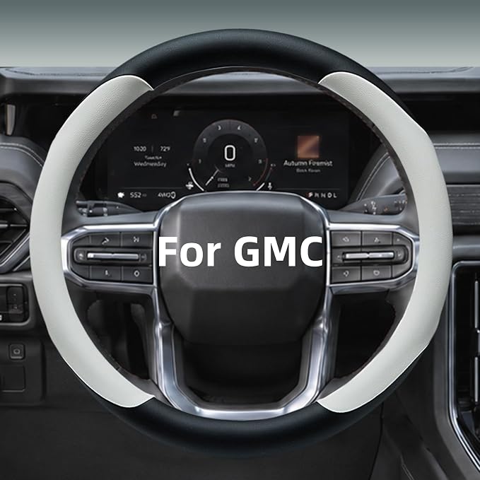 Yangday Leather Steering Wheel Cover for GMC Sierra 1500 2500 3500, 14.5-15 inches Car Steering Wheel Cover with Anti-Slip Massage Particle (White)
