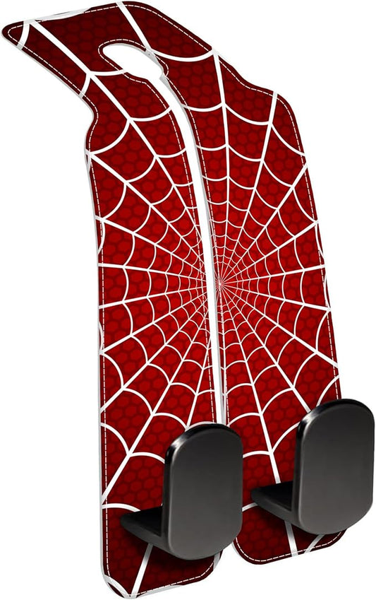 1 Pack Purse Hook for Car Red and White Spider Web Headrest Back Seat Hook Premium Leather Double Metal Hanger Storage Pack Bag Purse Holder Car Accessories