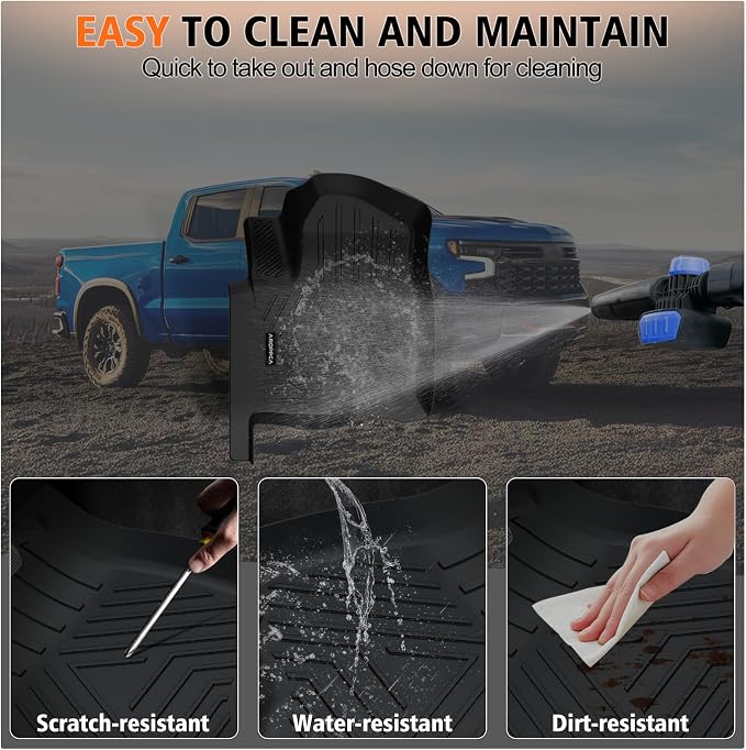 Floor Mats Full Sets for 2019-2025 Chevy Silverado/GMC Sierra 1500 Crew Cab | All Weather Car Mats for 2020-2025 Chevrolet Silverado/GMC Sierra 2500HD/3500HD Crew Cab with Rear Under-Seat Storage