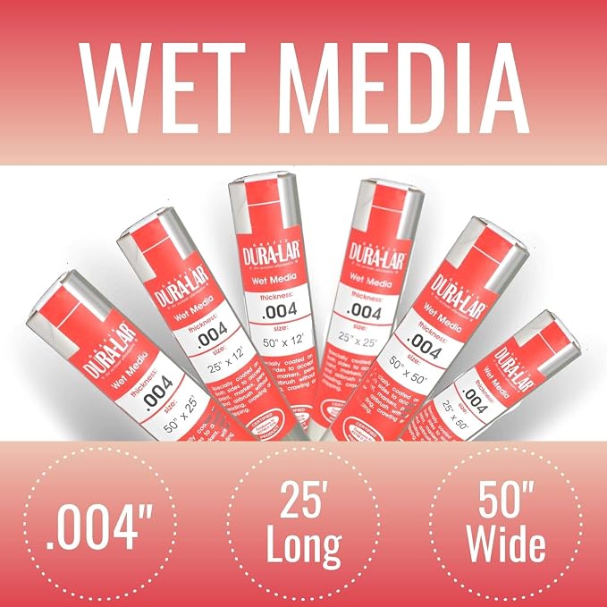 Grafix Dura-Lar 0.004" Film, Ultra Clear Wet Media 50" x25', Plastic Film Coated to Accept Water Based Mediums. Perfect for Watercolor, Painting Composition, as a Painting Surface, Roll