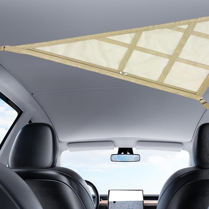 Overhead Mesh Organizer – Car Ceiling Cargo Net, Triangle Roof Storage Pocket | Travel Car Interior Mesh Luggage Net, Double-Layer Ceiling Storage Solution for Camping, Road Trips, Vacations