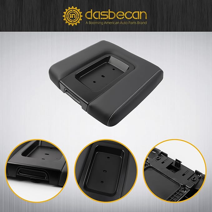 Dasbecan Front Seat Center Console Armrest Lid Compatible with 2014-2018 Chevy(Chevrolet) Silverado/GMC Sierra 1500 2500HD 3500HD Storage Compartment Lid Black Replace# 22881398