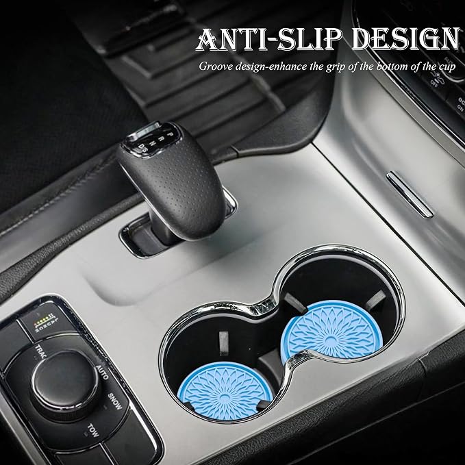 2-Pack Car Cup Holder Coaster Inserts, 2.75 Inch Non-Slip Silicone Liners, Shockproof Drink Holder Mat for Women Men, Universal Fit for Most Vehicles (Light Blue)
