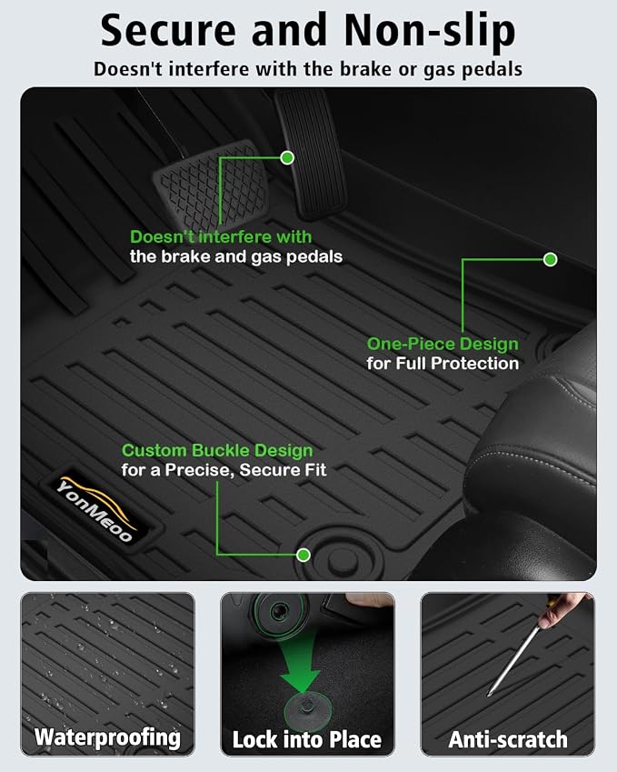 Floor Mats Custom for GMC Acadia 6 Seats 2017-2023 | All Weather TPE Floor & Cargo Liners, Backrest Mat, 2nd Row Seat Back Protector & Door Sill Protectors Full Set for Acadia