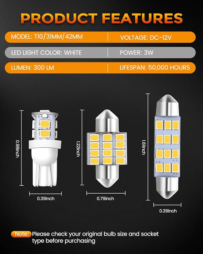 BANGO 24 Pieces Car LED Interior Light Bulbs, Non-Polarity Design with Removal Tool, Suitable for Car Dome Map Door Trunk License Plate Lights, Etc. (Warm White)