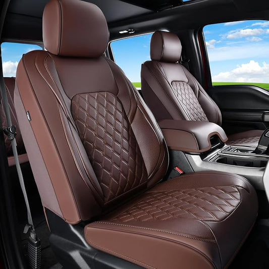Huidasource Ford Custom Seat Covers, Car Seat Cushion Cover Fit for 2015-2026 Ford F150 SuperCrew & 2017-2026 F250 F350 F450 Super Duty Crew Cab XL XLT Lariat King Ranch Platinum(Full Set/Coffee)
