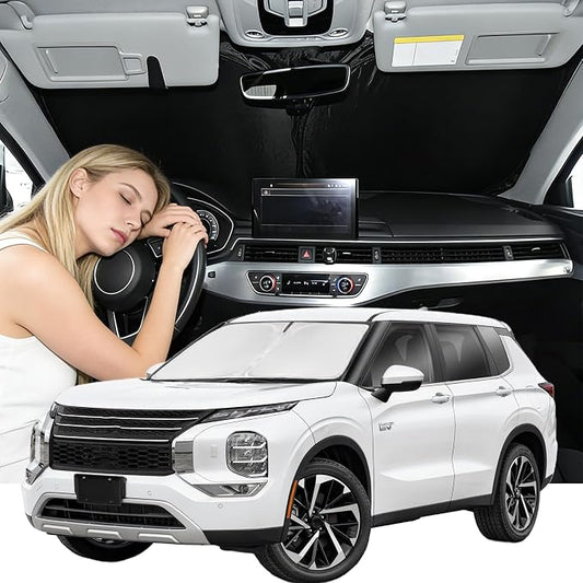 Sunshade for Mitsubishi Outlander 2022-2026 (Not for Outlander Sport) | Windshield Sun Shade Car Accessories Upgrade 4 Layers Blocks UV Rays Custom Fit Outlander Car Window Shades Keep Cool