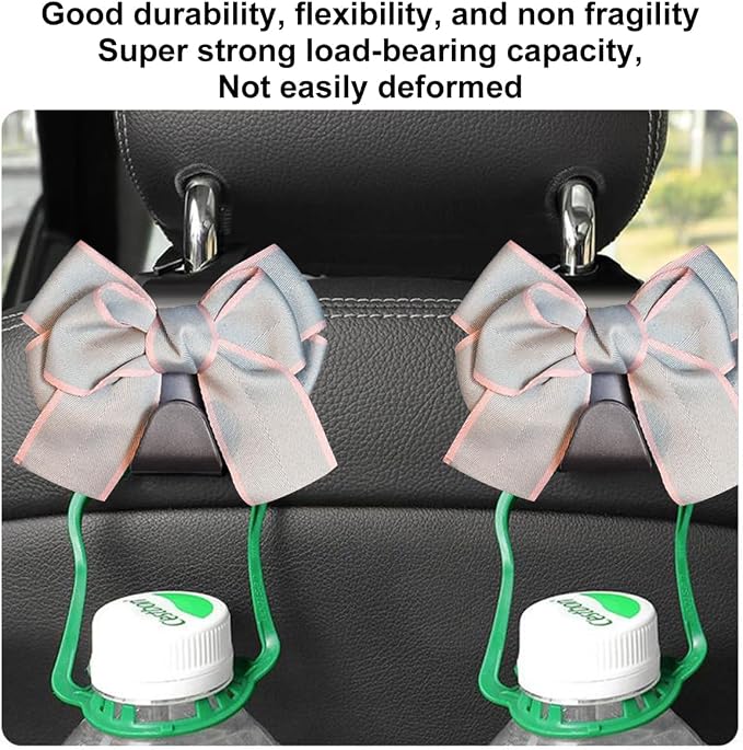 Mandark 2PCS Car Seat Headrest Hooks, Cute Bow Vehicle Hooks for Purses and Bags, Automotive Purse Hook Hanger Interior Decoration Accessories, Universal for SUV, Sedan, Truck (Gray Line)