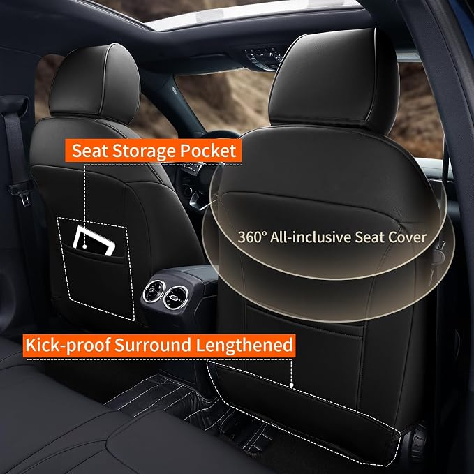 AOMSAZTO Custom Fit Seat Cover for Nissan Rogue Regular 2014-2020 | (Not for Hybrid &Sport) 2014 2015 2016 2017 2018 2019 2020 Full Set Faux Leather Rogue Seat Cover Protector Black