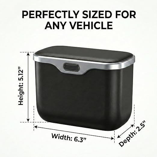 Hanging Car Trash Can, Leakproof Garbage Bin with Lid, Black | ABS Construction, Clip-On Door/Back Seat Pocket Mount, Waterproof Liner, Push-Top Opening, For Suvs, Trucks, Sedans, Vans