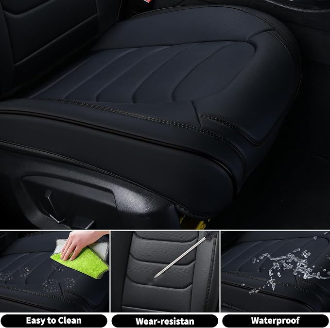 FLORICH Car Seat Covers, Leather Seat Covers, Front Seat Covers 2PCS,Waterproof Car Seat Protector, Auto Driver Seat Covers Accessories Fit for Most SUV Trucks(Black, Front Pair)