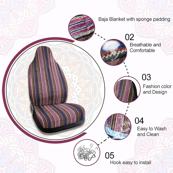 uxcell Universal Multicolor Vivid Baja Bucket Seat Cover for Auto Car