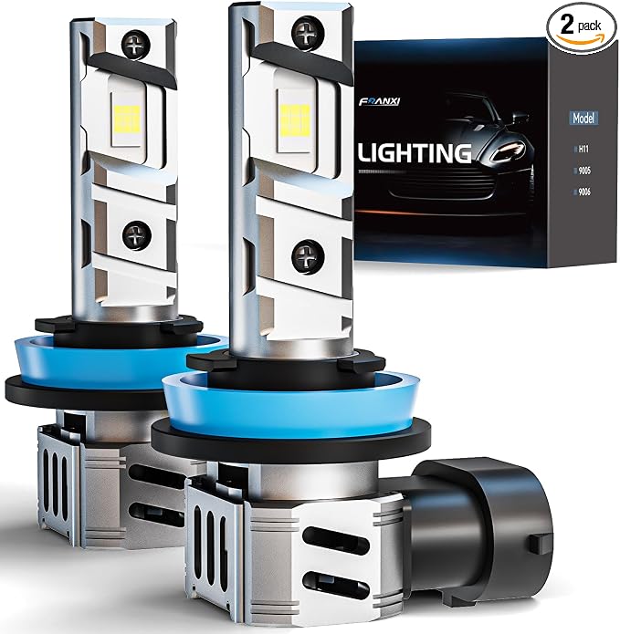 FRANXI H11 Bulbs Fog Lights, H8 H9 H16 Light 60W Super Bright, 6000K Cool White, 1:1 Design with Cooling Fan, Plug and Play, Pack of 2