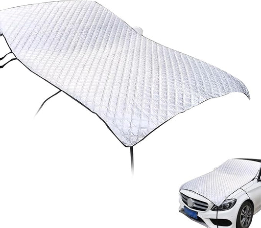 Shakas Car Half Car Cover Sunshade, Sunscreen Heat Insulation Thickened Wind Resistant Front Windshield Hood Sunshade, Four Seasons Universal Accessory, Suitable for Most Sedans, SUVs, MPVs (Silver)