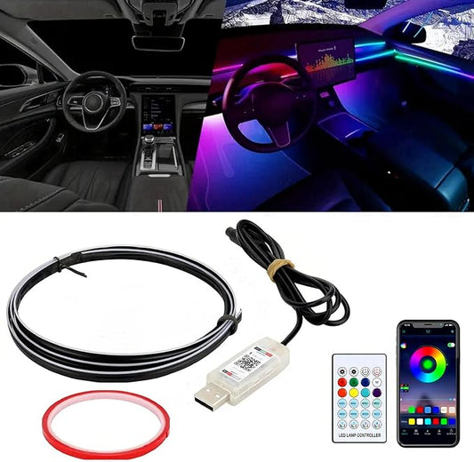 Interior Car Ambient Lighting Neon Kit for Center Console Dashboard Gap | 43.3 Inches, High Bright, RGB LED Ultrathin Acrylic Strip Lights, APP & Remote Control, USB interface, Music Sync, Universal