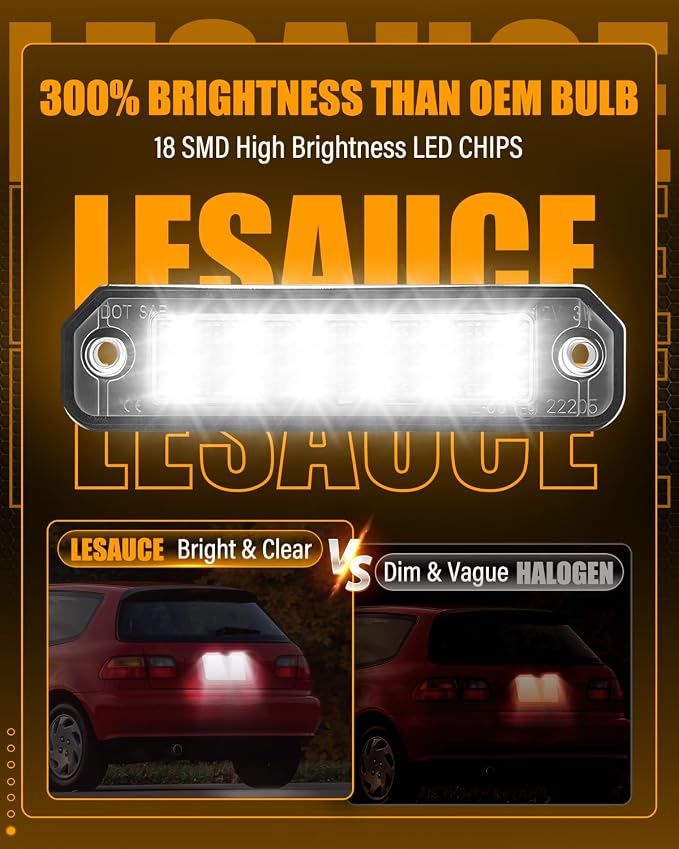 LESAUCE LED License Plate Light for 1992-1995 Honda Civic Hatchback, for 1996-1998 Civic Sedan, for 1996-2000 Civic Coupe, 6000K White, IP68 Waterprooof, Pack of 2